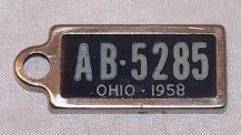 Image 0 of License Plate Keychain Tag, 1958, AB 5285