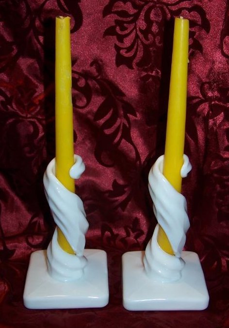 Image 0 of Spiral Candlestick Pair, Milk Glass, Westmoreland