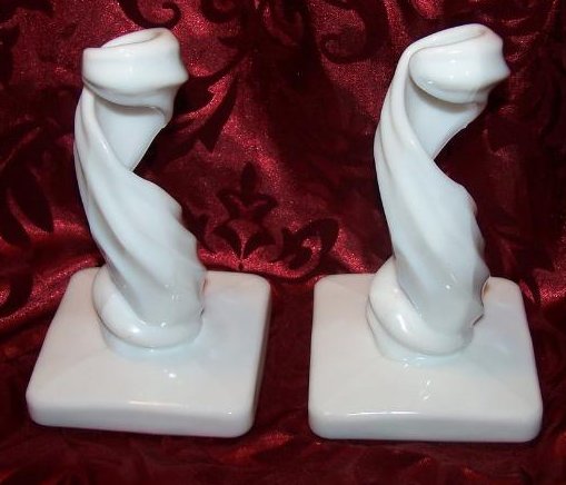 Image 1 of Spiral Candlestick Pair, Milk Glass, Westmoreland