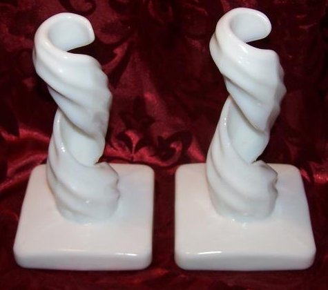 Image 3 of Spiral Candlestick Pair, Milk Glass, Westmoreland