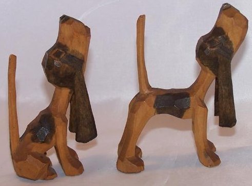 Image 1 of Howling Hunting Hound Dogs, Hand Carved Wood, Folk Art