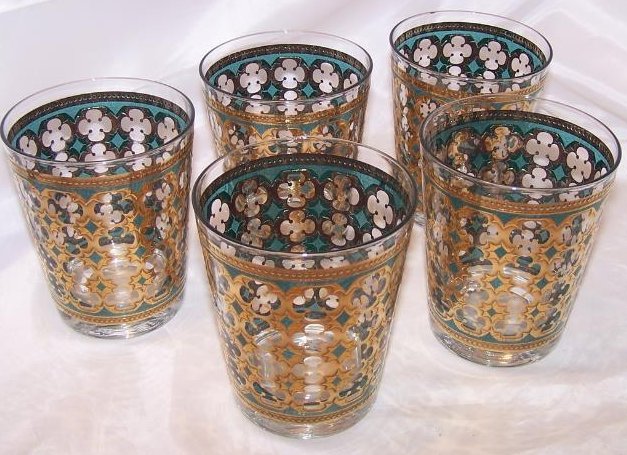 Image 0 of Gold, Blue Design Five Glass Cup Tumbler Set, II Washington 