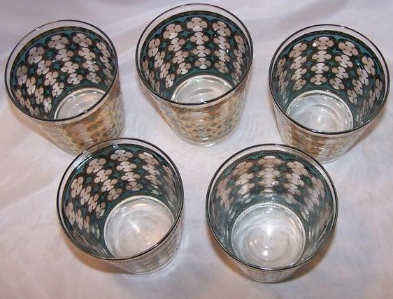 Image 1 of Gold, Blue Design Five Glass Cup Tumbler Set, II Washington 