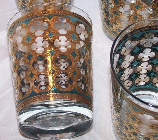 Image 2 of Gold, Blue Design Five Glass Cup Tumbler Set, II Washington 