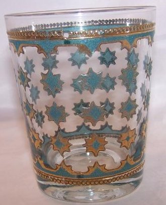 Gold, Blue Starburst Design Glass Cup Tumbler