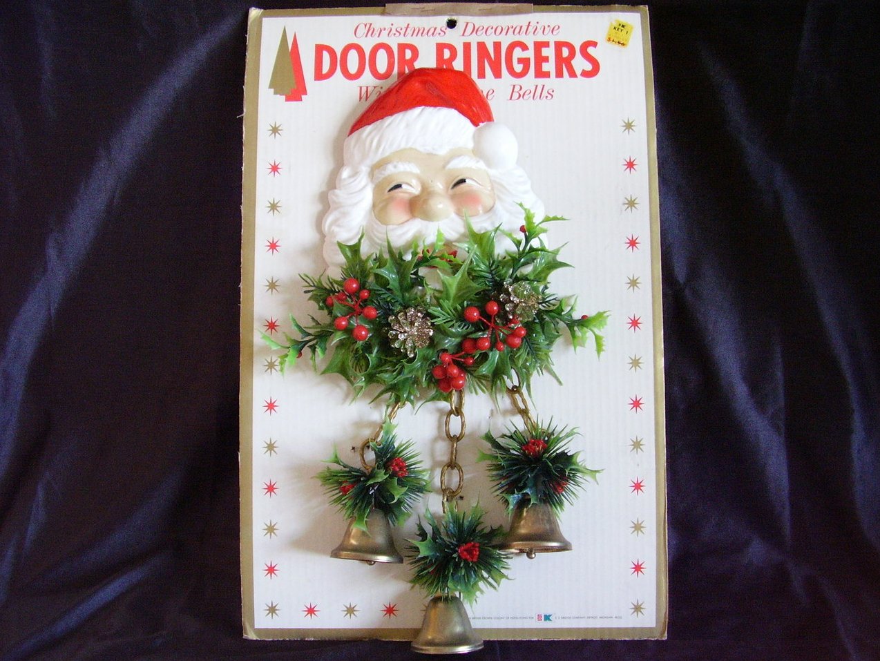 Santa Hanging Door Ringer Hard Plastic Vintage 1960s 