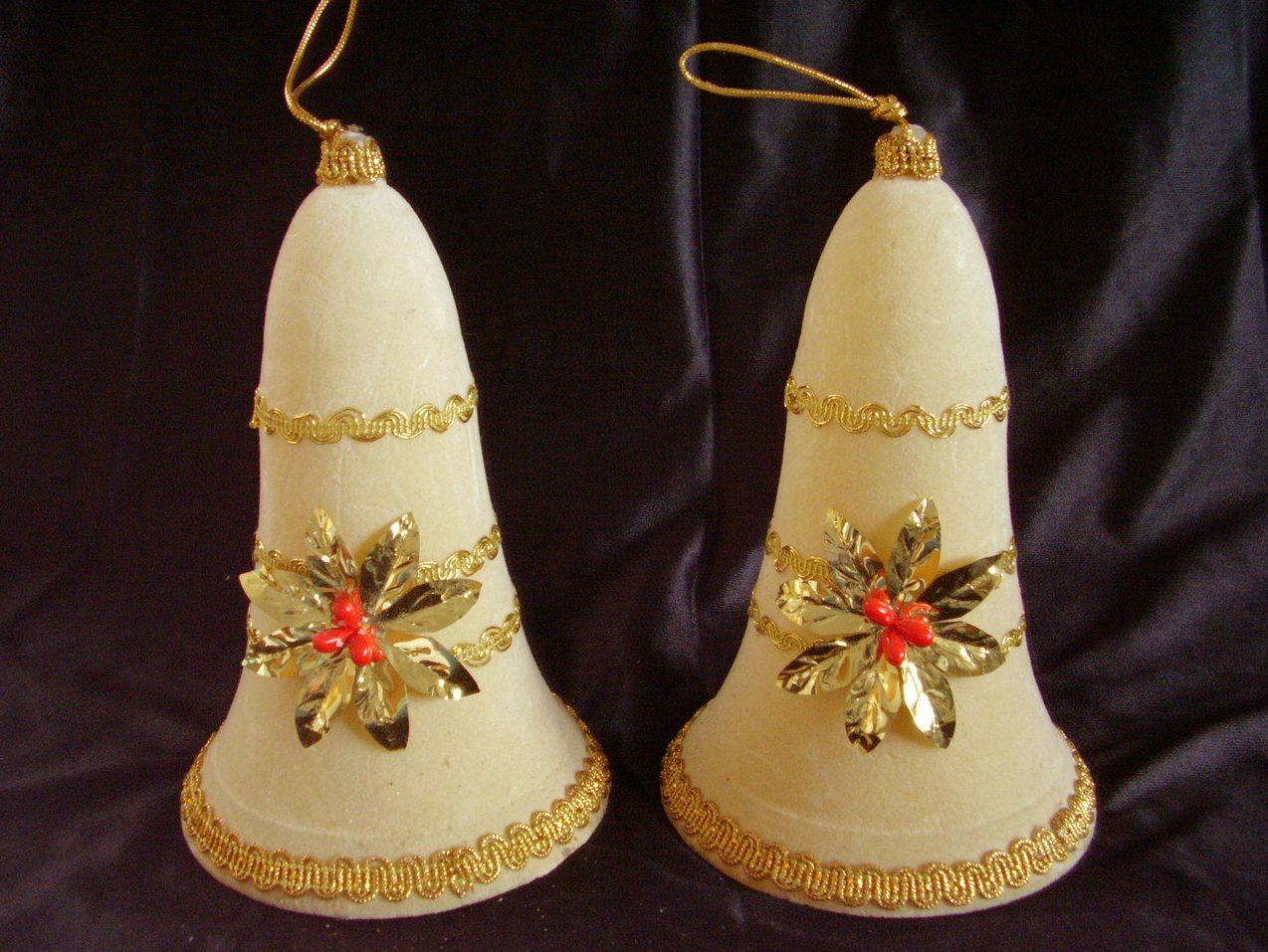Vintage Hard Plastic Hanging Flocked Christmas Bells 