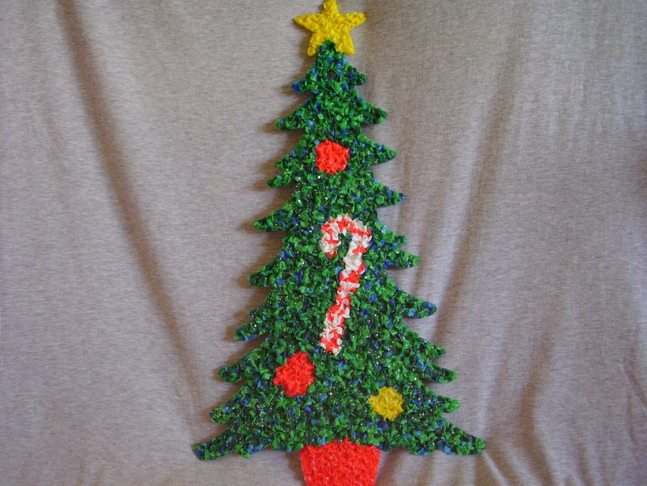 Melted Plastic Popcorn Decorations Two Large One Small Christmas Trees