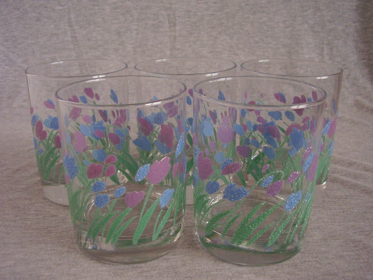 Spring Pink Blue Tulip Flowers Drinking Glasses Rocks Tumblers