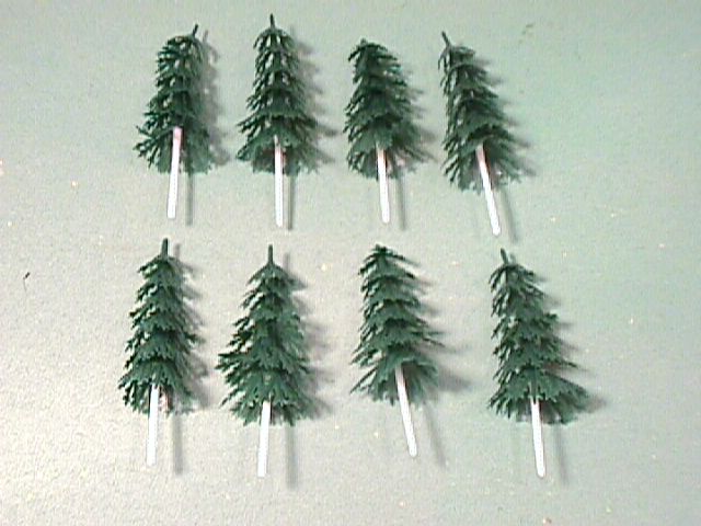 Set Of 8 Small Plastic Pine Trees