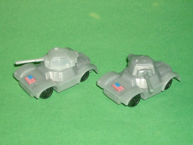 Pair Of Silver Plastic HO Scale Armored Cars