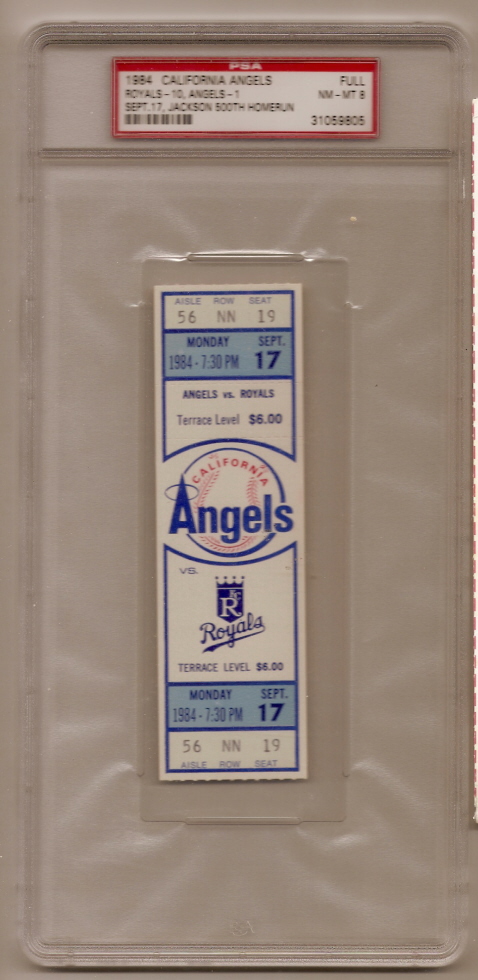 Reggie Jackson 500th 500 home run Full Ticket PSA GRADED 8