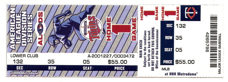 2006 ALDS Game 1 Full Unused Ticket Oakland Vs Twins MLB Playoffs