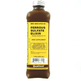 Image 0 of Ferrous Sulfate 220 mg/5ml Iron Supplement Elixir 16 oz