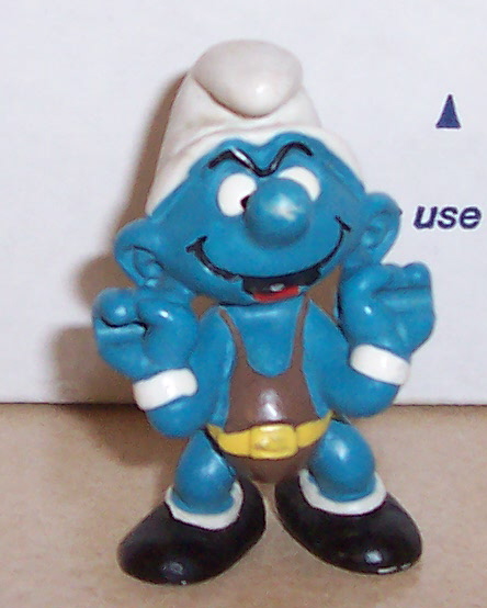 1979 Peyo Schleich SMURF PVC figure WEIGHTLIFTING SMURFS Vintage