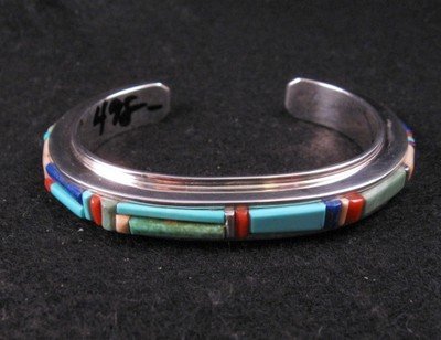 Image 3 of Navajo / Creek, David Tune, Multi-Stone Inlay Silver Bracelet