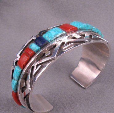 Image 3 of Erick Begay Navajo ''Diminishing Light'' Cornrow Inlay Silver Bracelet