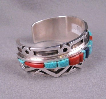 Image 4 of Erick Begay Navajo ''Diminishing Light'' Cornrow Inlay Silver Bracelet