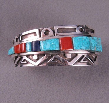 Image 6 of Erick Begay Navajo ''Diminishing Light'' Cornrow Inlay Silver Bracelet