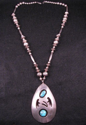 Image 4 of Vintage Navajo Turquoise Shadowbox Silver Beaded Necklace