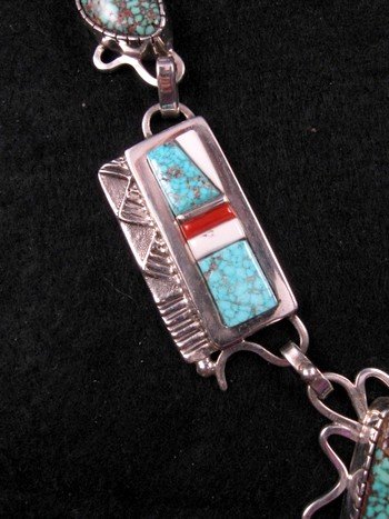 Image 3 of Navajo Erick Begay Sterling Silver Tufa Cast Turquoise Inlay Necklace