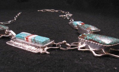 Image 4 of Navajo Erick Begay Sterling Silver Tufa Cast Turquoise Inlay Necklace