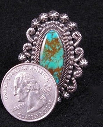 Image 3 of Leon Martinez Navajo Turquoise Silver Ring Sz8-1/2