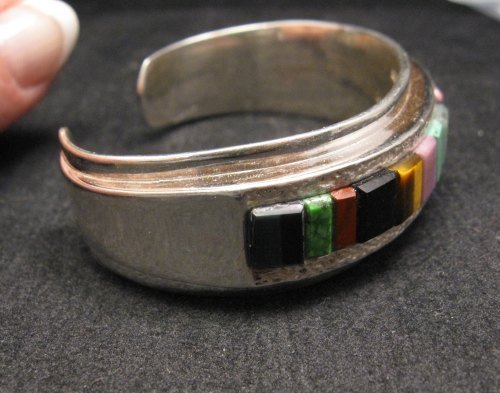 Image 3 of Hopi Multi Stone Inlay Bracelet, Bennard & Frances Dallasvuyaoma