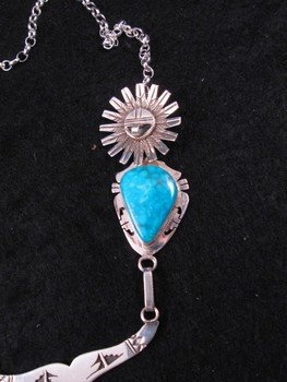 Image 3 of Kachina Turquoise Silver Necklace by Navajo, Nelson Morgan 