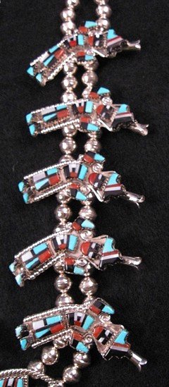 Image 3 of Zuni Inlay Rainbow Man Yei Necklace & Earrings, Herbert & Esther Cellicion