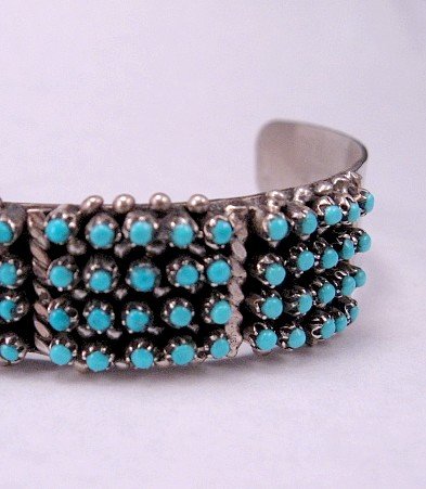 Image 3 of Zuni 4-Row 100 Snake Eye Turquoise Sterling Silver Bracelet, April Haloo