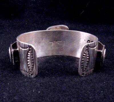 Image 5 of Navajo Alex Sanchez Turquoise Silver Raised Petroglyph Bracelet 