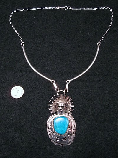 Image 4 of Indian Turquoise Kachina Pin Pendant Necklace, Nelson Morgan Navajo