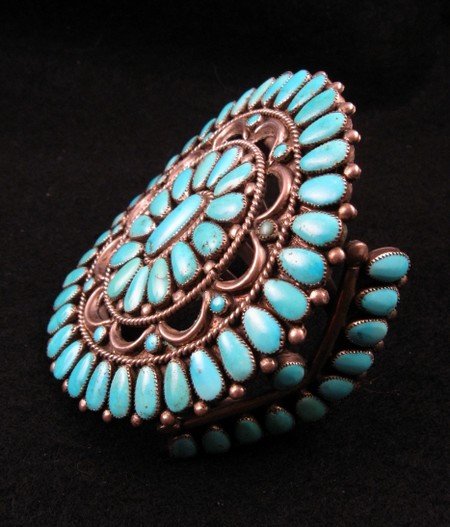 Image 3 of Rare Vintage 1950-60's Zuni Doris & Warren Ondelacy Turquoise Cluster Bracelet