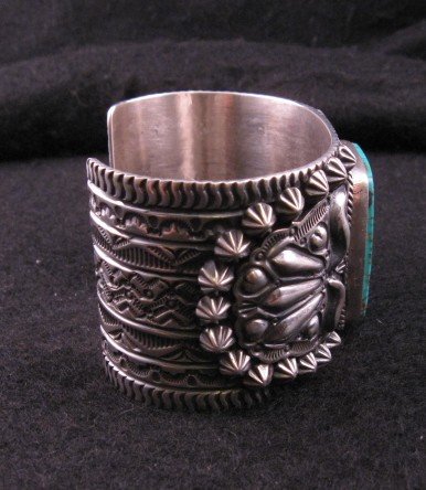 Image 3 of Wide Darryl Becenti Navajo Royston Turquoise Silver Cuff Bracelet