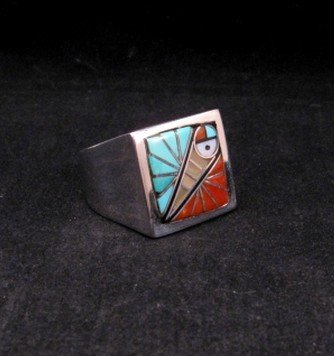 Image 4 of Zuni Native American Mens Inlaid Sunface Ring Sz11