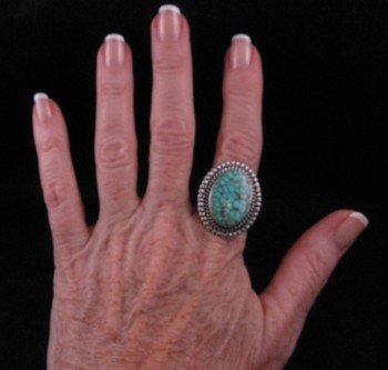 Image 3 of Native American Turquoise Ring Sz8 by Navajo Derrick Gordon 