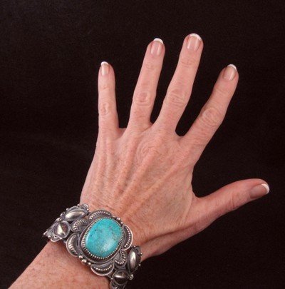Image 4 of Kirk Smith Navajo Old Pawn Style Turquoise Silver Bracelet