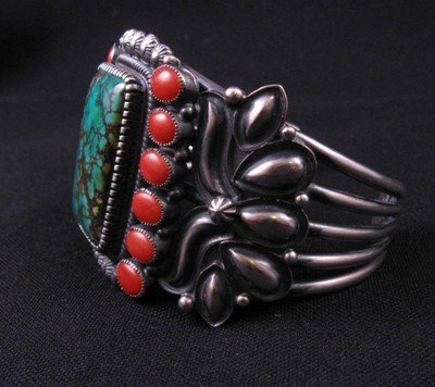 Image 5 of Kirk Smith Navajo Turquoise Coral Sterling Silver Bracelet