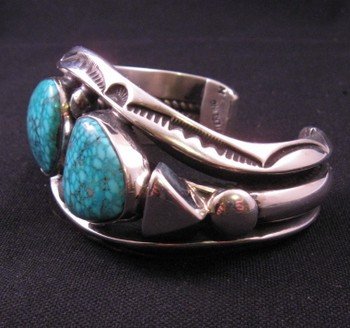 Image 3 of Orville Tsinnie - Navajo - Heavy Silver Kingman Turquoise Bracelet, Medium