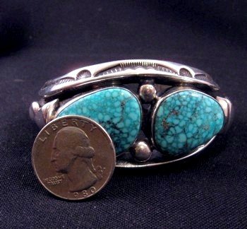 Image 5 of Orville Tsinnie - Navajo - Heavy Silver Kingman Turquoise Bracelet, Medium