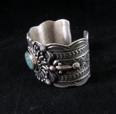 Image 3 of Navajo Darryl Becenti Wide Sterling Silver Turquoise Cuff Bracelet