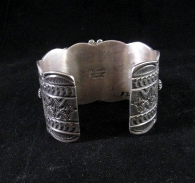 Image 5 of Navajo Darryl Becenti Wide Sterling Silver Turquoise Cuff Bracelet