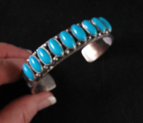 Image 2 of Navajo Kirk Smith Turquoise Sterling Silver Row Bracelet X-Large