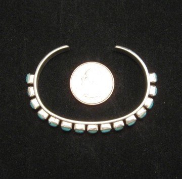 Image 3 of Happy Piasso Navajo Turquoise Silver Row Bracelet