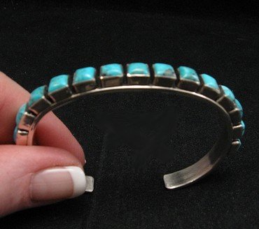 Image 4 of Happy Piasso Navajo Turquoise Silver Row Bracelet