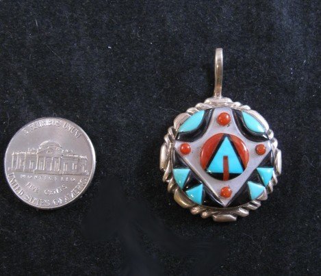 Image 3 of Virginia Quam Zuni Turquoise Multistone Sterling Silver Pendant