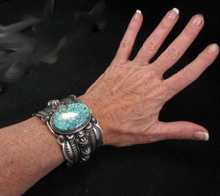 Image 3 of Delbert Gordon Navajo Kingman Turquoise Silver Bracelet