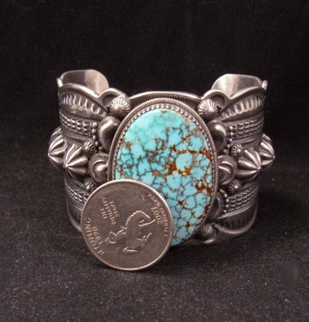 Image 4 of Delbert Gordon Navajo Kingman Turquoise Silver Bracelet