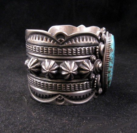 Image 5 of Delbert Gordon Navajo Kingman Turquoise Silver Bracelet